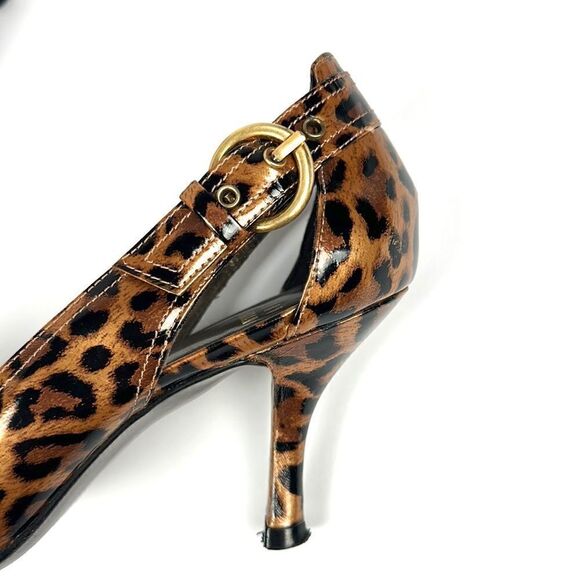 Stuart Weitzman Patent Leather Leopard Animal Print Peep Toe Pumps 6 1/2 - Picture 10 of 15